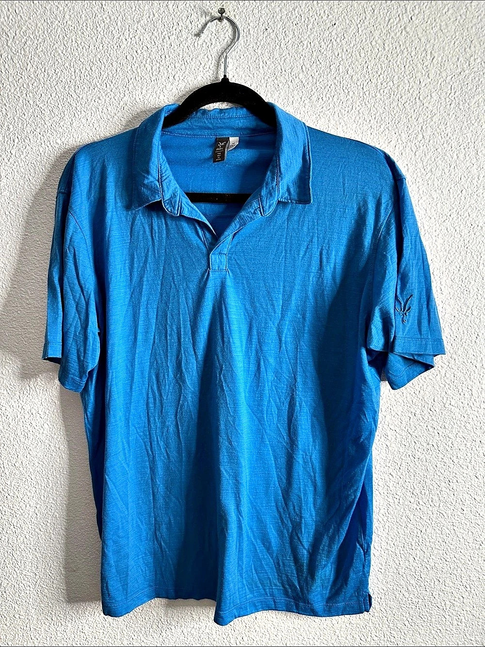ibex Merino Wool Polo Shirt Blue Medium